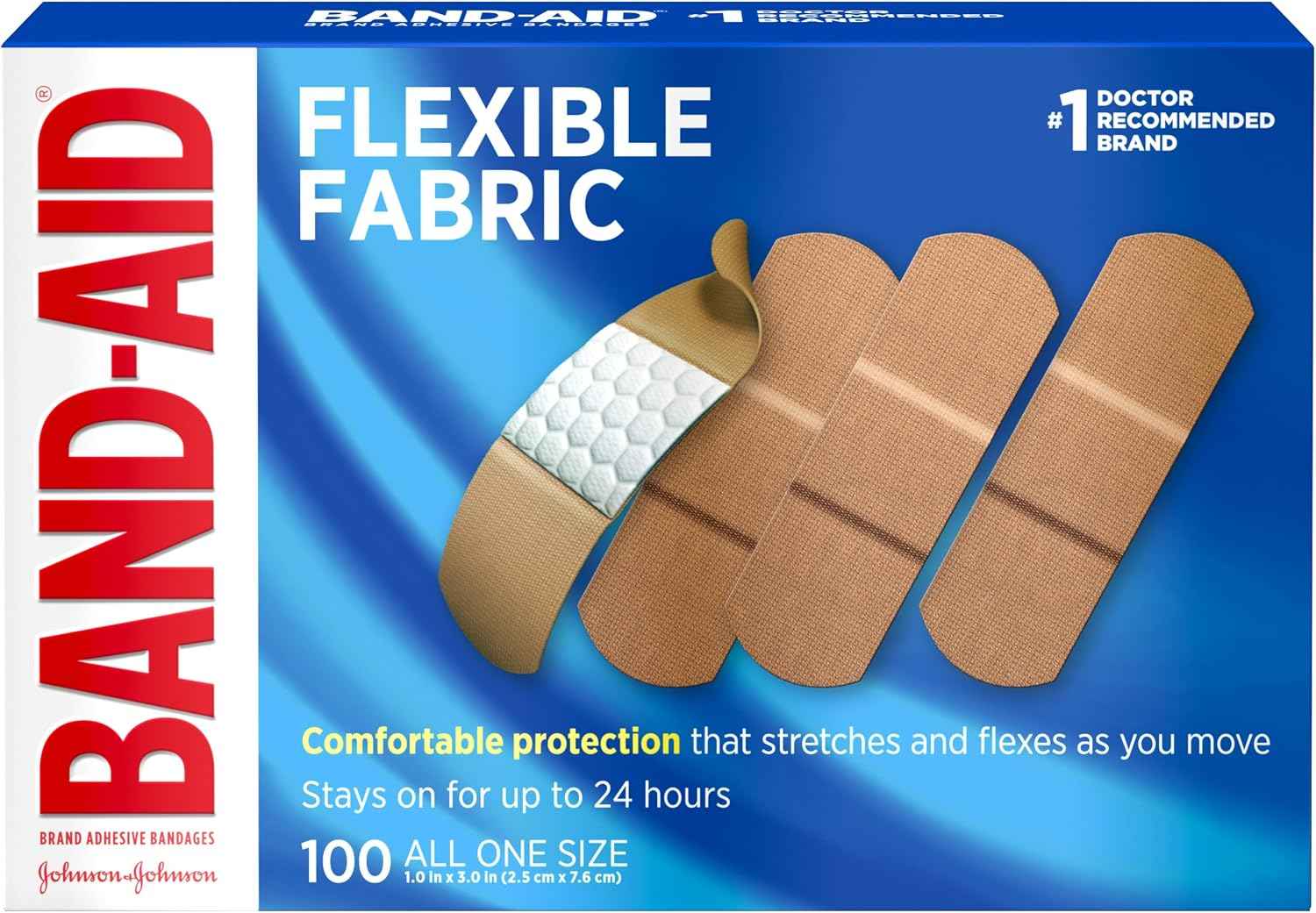 BAND-AID Brand Flexible Fabric Adhesive Bandages, All One Size, 100 Count