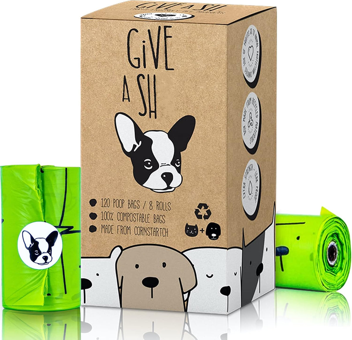 Certified Home Compostable Dog Poop Bags, 120 Plant Based Bags (8 Rolls)
