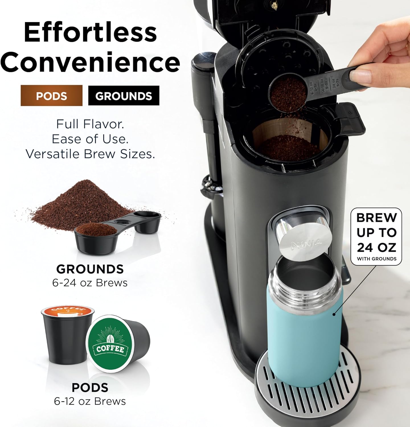 Ninja Single Serve Coffee Maker - Combo Machine, K-Cup Pods and Grounds