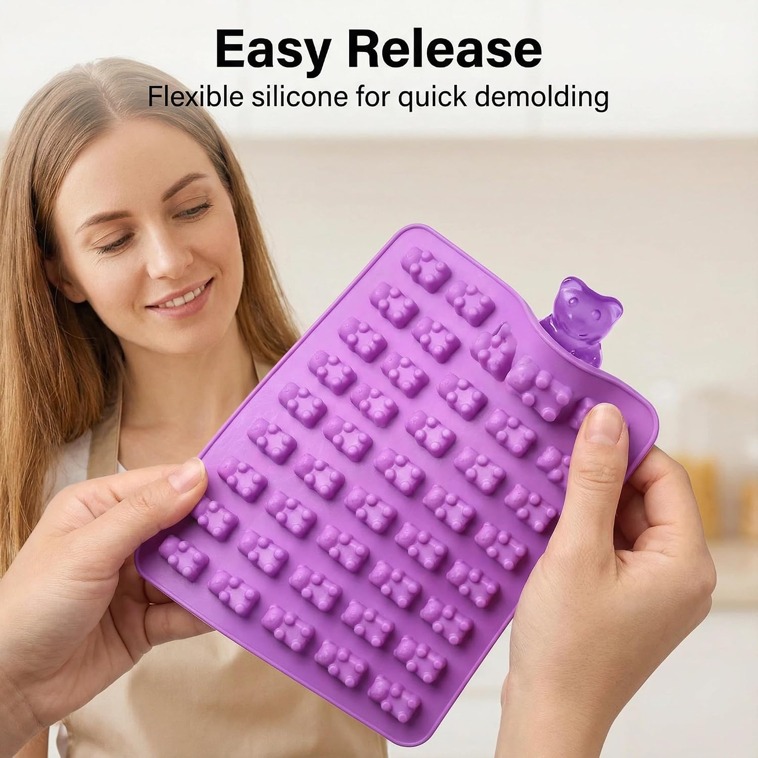 Gummy Candy Molds - 5Pcs Silicone Gummy Mini Bear Molds With 2pcs Dropper,Non-stick and Bpa Free for Mini Candy Chocolate Gummies Baking