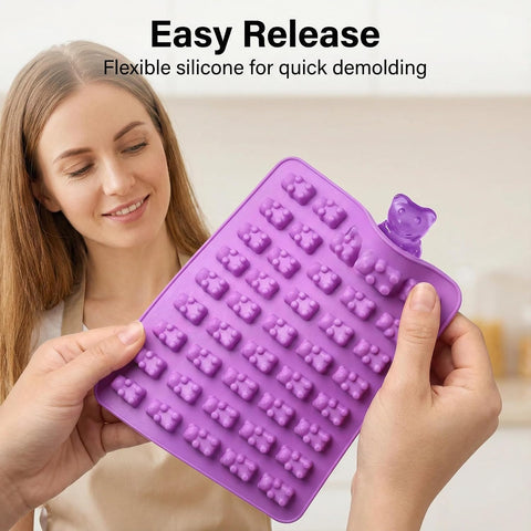 5Pcs Gummy Candy Molds - Silicone Gummy Mini Bear Molds with 2Pcs Dropper,Non-stick and Bpa Free for Candy Chocolate Gummies Baking