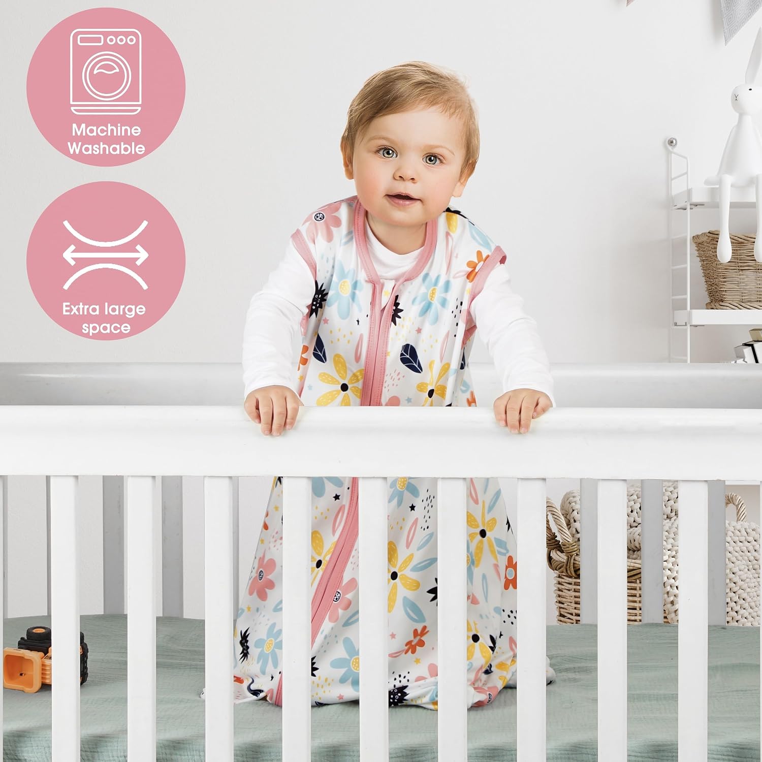 BSTOPPT 3 Pack Baby Sleep Sack 0-6 Months 100% Rayon Cotton Baby Sleeping Bag 2-Way Zipper Toddler Wearable Blankets Comfy Stretchy Lightweight TOG 0.3 （Heart&Pink&Floral）