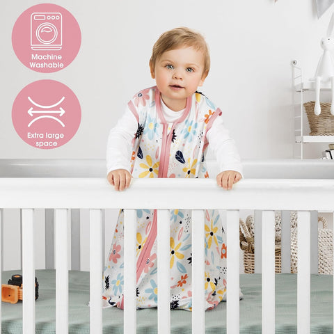 BSTOPPT 3 Pack Baby Sleep Sack 0-6 Months 100% Rayon Cotton Baby Sleeping Bag 2-Way Zipper Toddler Wearable Blankets Comfy Stretchy Lightweight TOG 0.3 （Heart&Pink&Floral）