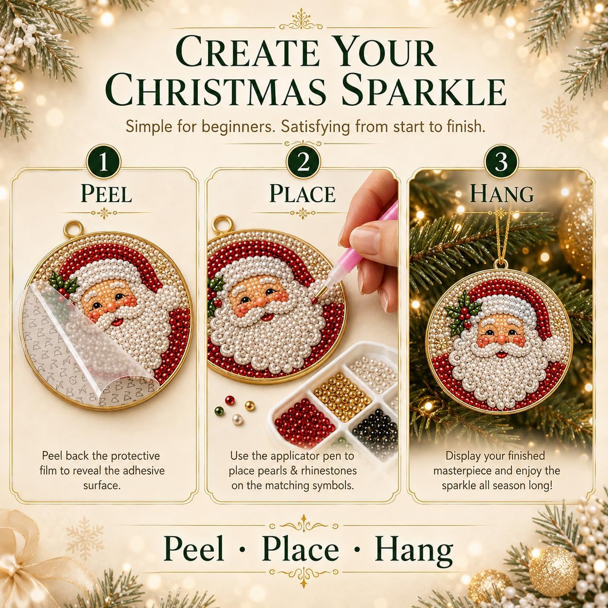12pcs Diamond Painting Art Christmas Ornaments, DIY Pearl Diamond Art Kits for Adults Hanging Pendant Style Pearl Art Kits for Adults Christmas Decor Craft C