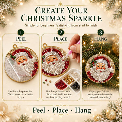 12pcs Diamond Painting Art Christmas Ornaments, DIY Pearl Diamond Art Kits for Adults Hanging Pendant Style Pearl Art Kits for Adults Christmas Decor Craft C