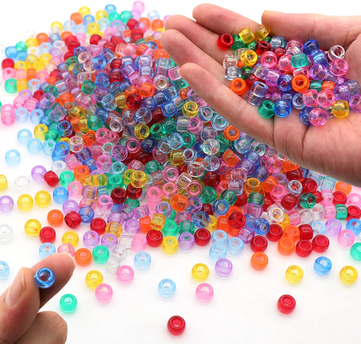 Transparent Clear Pony Beads for Friendship Bracelets for Jewelry Making 1000 Pcs Plastic Colourful Beads for 6x9mm for DIY Bracelet Necklace Party Decoration Supplies