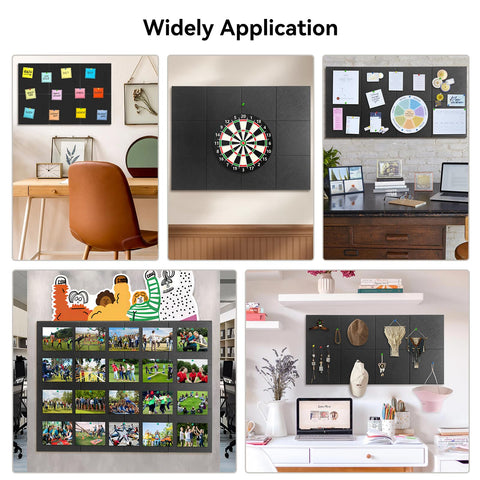 CAMXTOOL Large Cork Board Wall, 47"x35" 12 Pack Bulletin Boards Felt Wall Tiles with Self-Adhesive, Black Vision Board Alternative Pin Board with Push Pins for Office Home Decro