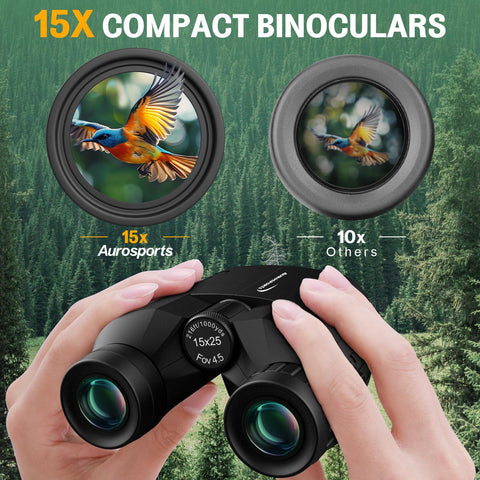 Aurosports 15x25 Compact Binoculars for Adult Kids High Power
