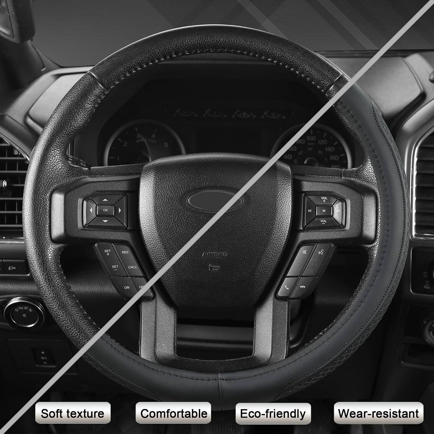 West Llama Car Steering Wheel Cover for Ford F-150, F-250, F-350, Expedition (Black-Large Size)