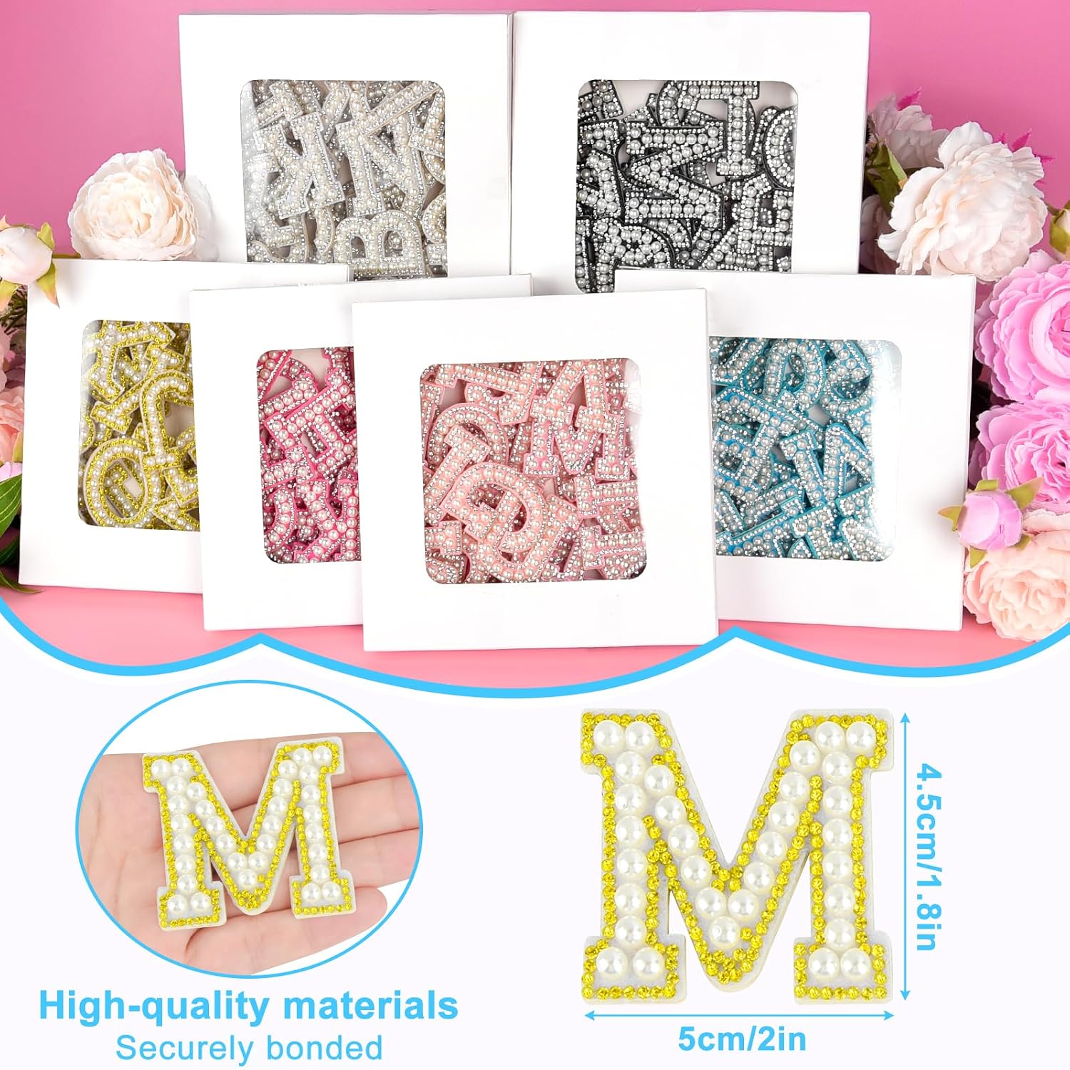 ASTARON 26 Self Adhesive Letter Patches Pearl Rhinestone Letter Stickers