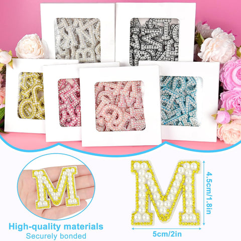 ASTARON 26 Self Adhesive Letter Patches Pearl Rhinestone Letter Stickers