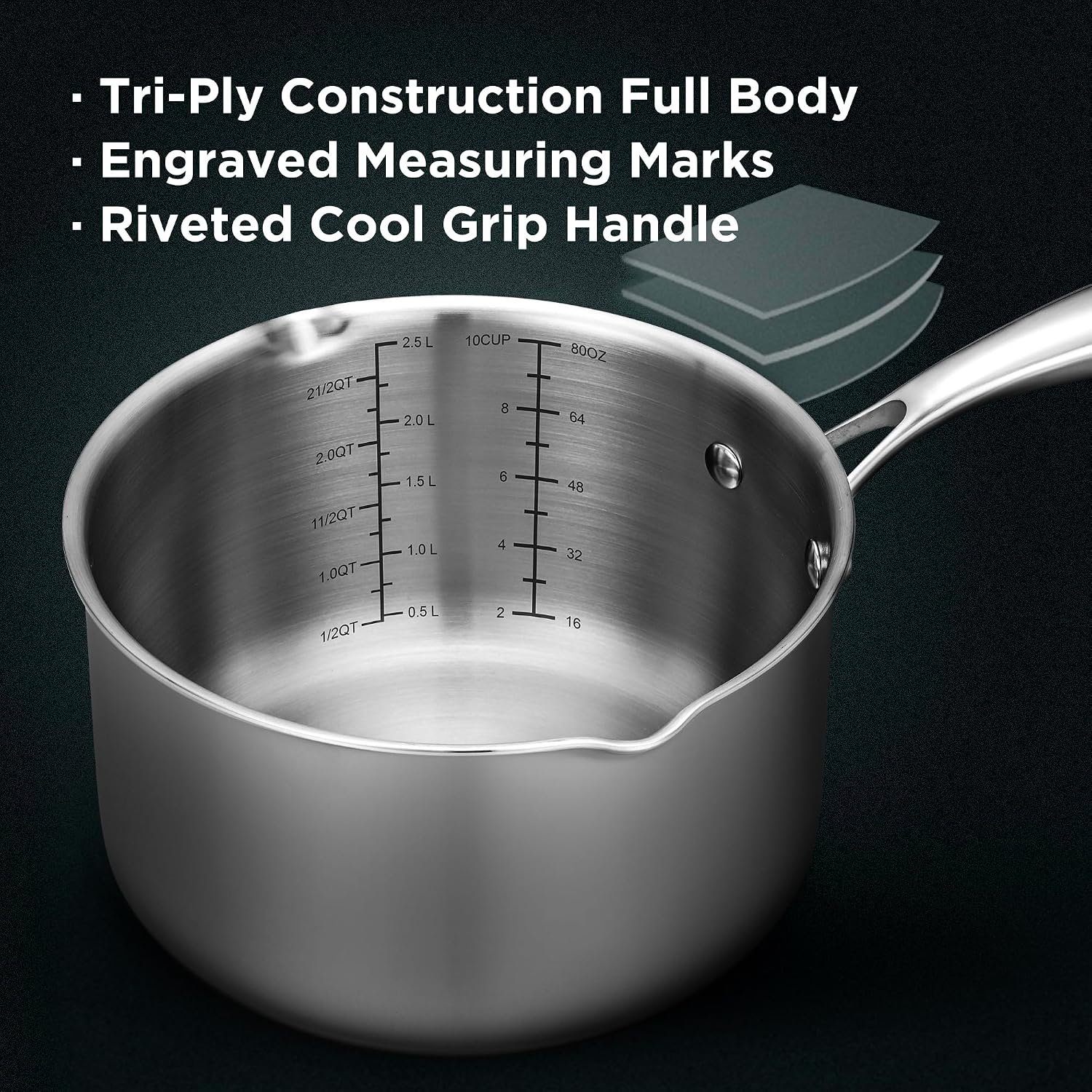 Tri-Ply Stainless Steel Sauce Pan with Steamer Basket & Straining Glass Lid— 2-in-1 Multi-Function Pot for Steaming, Boiling & Simmering — Healthy, Durable, Rust-Resistant, Professional-Grade Cookware