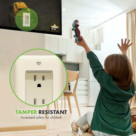 TOPGREENER Recessed Duplex Receptacle Outlet Tamper-Resistant, Light Almond