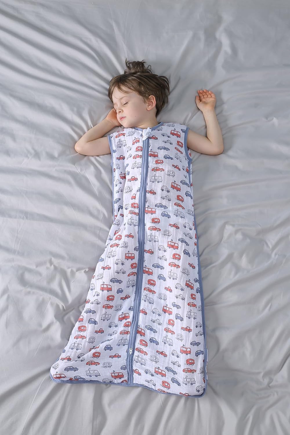 TADO MUSLIN Baby Sleep Sack 12-24 M Baby Wearable Blanket 100% Organic Cotton 0.5 TOG Toddler Sleep Sack 2-Way Zipper Soft Large 4 Layers 1-2 T Car