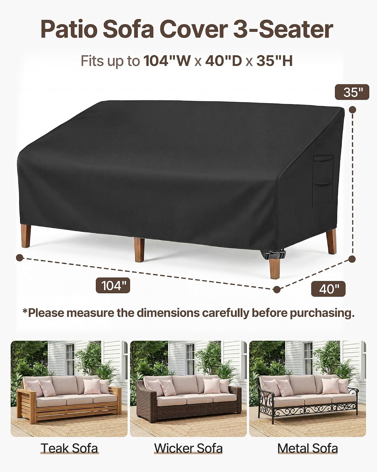 Vailge Patio Sofa Cover 3-Seater & Outdoor Couch Cover Waterproof