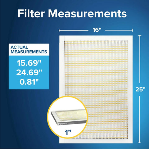 Filtrete 16x25x1 Air Filter MERV 5, 6-Pack AC Furnace HVAC, MPR 300 Basic Dust Defense, Pleated Electrostatic, Removes Lint