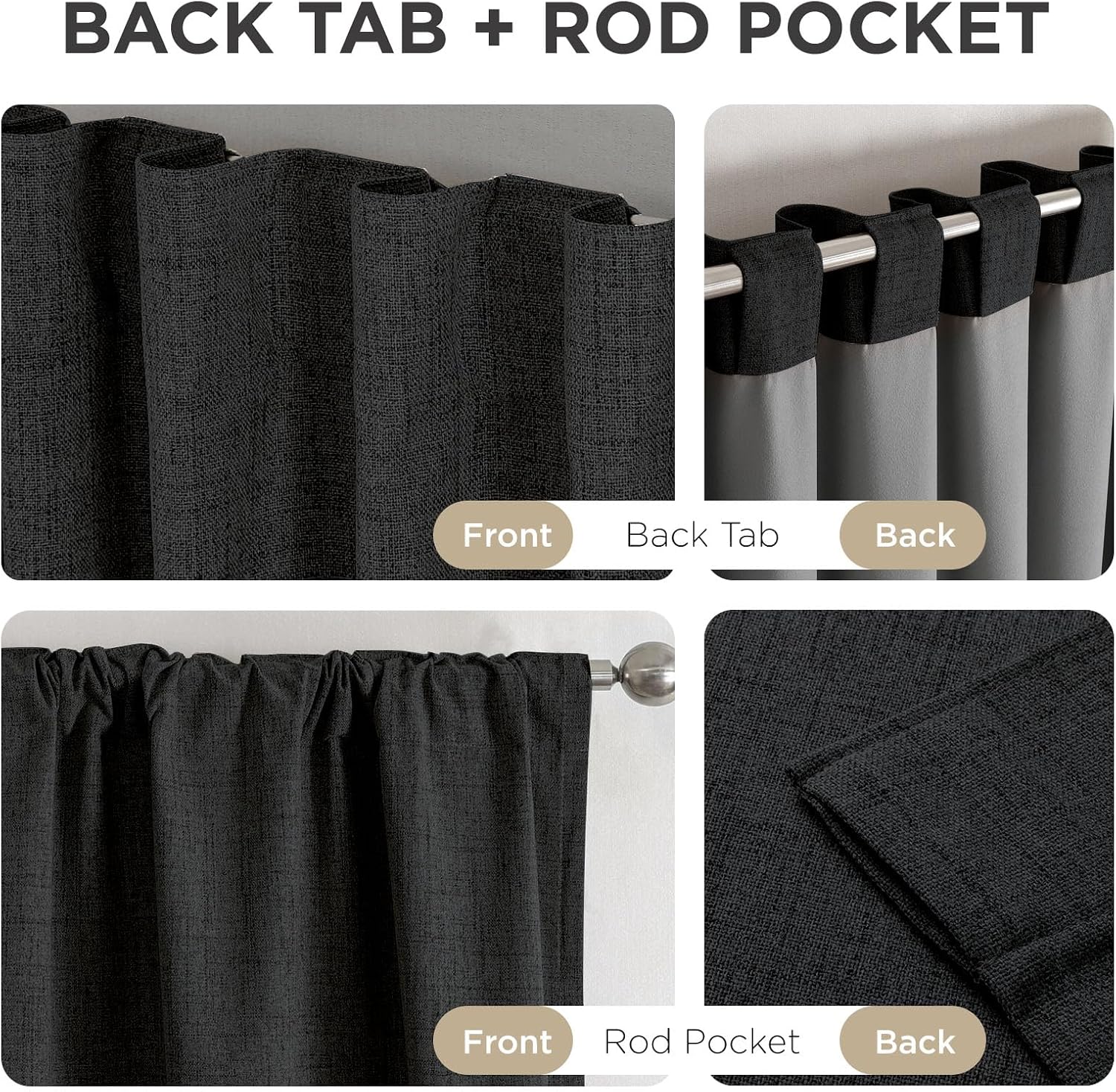 Joydeco Linen Blackout Curtains for Bedroom - 100% Light Blocking 1 Panels, Black Drapes 70" W x 108" L, Thermal Insulated Room Darkening Curtains for Living Room, Rod Pocket & Back Tabs