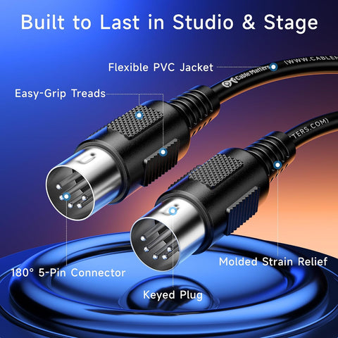 Cable Matters 2-Pack 5 Pin DIN MIDI Cable, 5 Pin MIDI Cable, 10ft