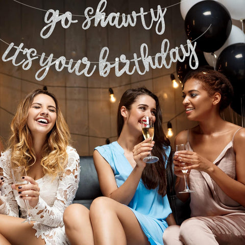 BEISHIDA Silver Pre-Strung Go Shawty It's Your Birthday Banner Decor