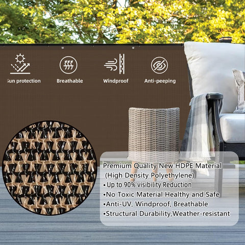 SUNLAX Custom Size 3.3'x31' Brown Balcony Privacy Screen 90% UV Block