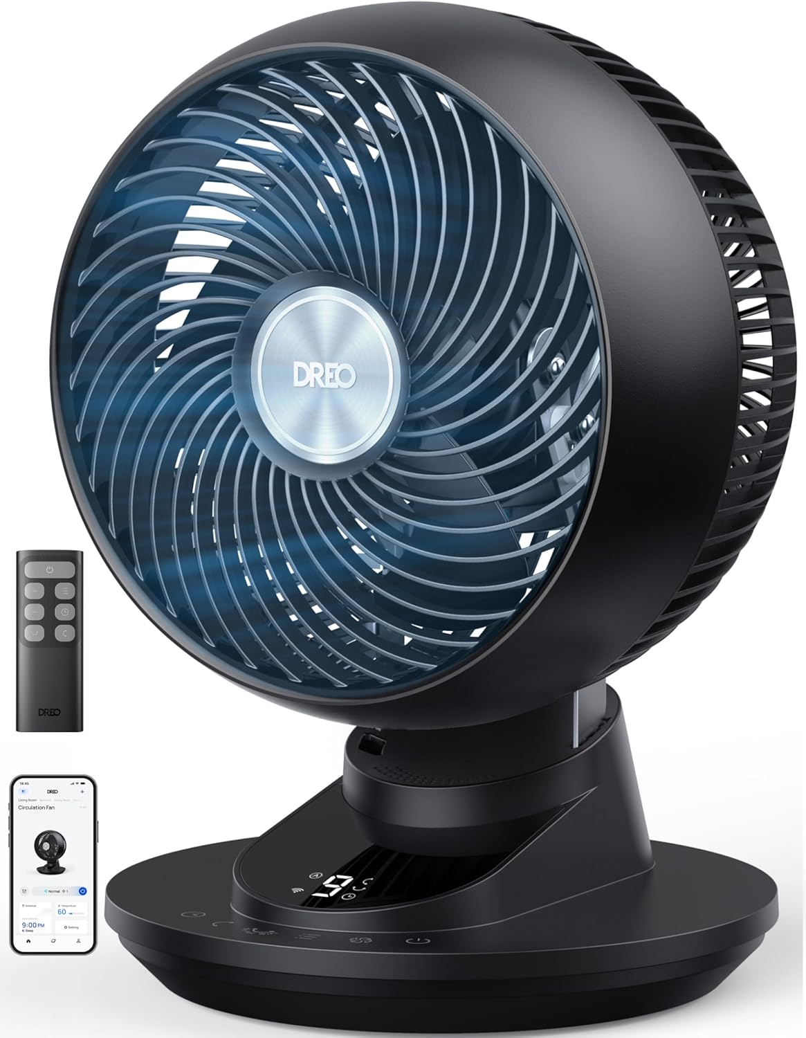 DREO Smart Fan for Bedroom, Powerful 85 ft Airflow, 12 Inches, Desk Fans in 20dB Quiet, 90°+90° oscillating fans, App/Voice Control, 9 Speeds & 8/12H Timer for Home Office Dorm