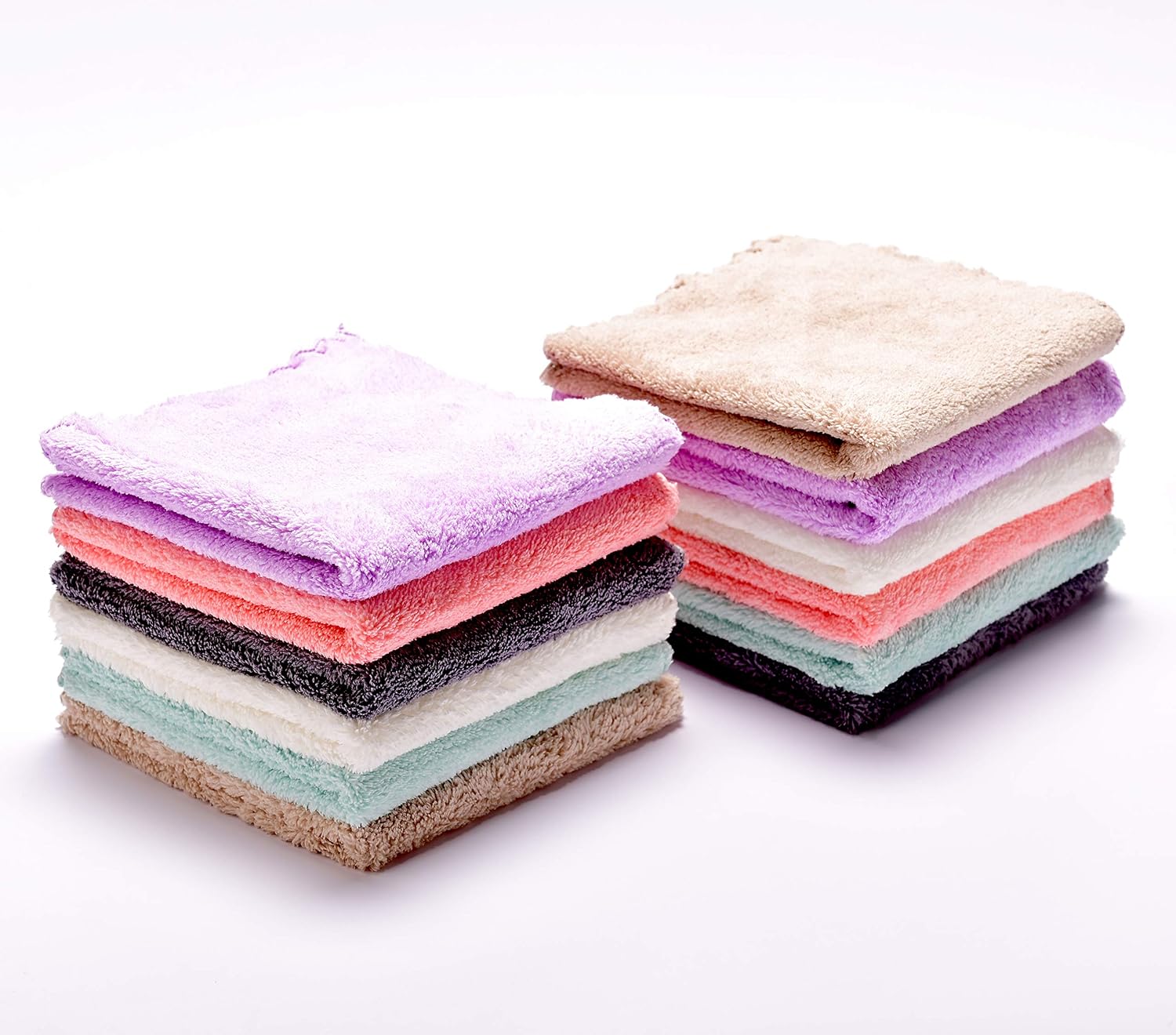 Kyapoo Baby Washcloths 12 Pack 12x12 Inches Microfiber Coral Fleece Extra Absorbent and Soft for Newborns, Infants and Toddlers