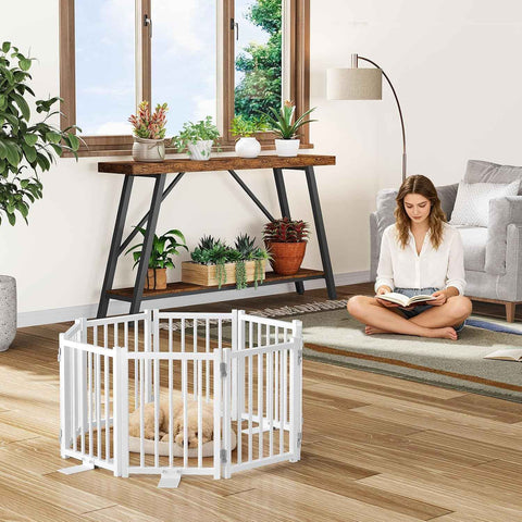 Snughome 2 Pack Short Dog Gate Indoor, 16" High Freestanding Small Dog Gates with Support Feet, Expand Up to 48’’Wide Foldable Pet Gate for Doorway, 8 Panel Pet Door Pet Fence for Puppy, White