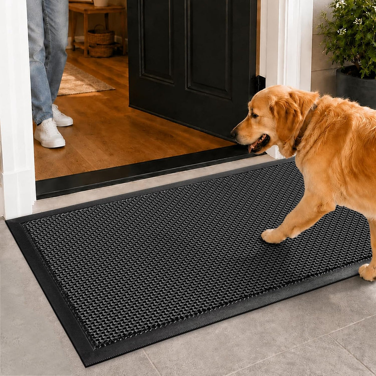 Mibao Meshy Mat Door Mat Heavy-Duty Quick-Dry Floor Mat, Sand & Dirt Trapper for Indoor & Outdoor, Ideal for Entrance, Mudrooms,Patios & Garages, Outside Doormat with Anti-Slip Backing, Grey，17"x36"