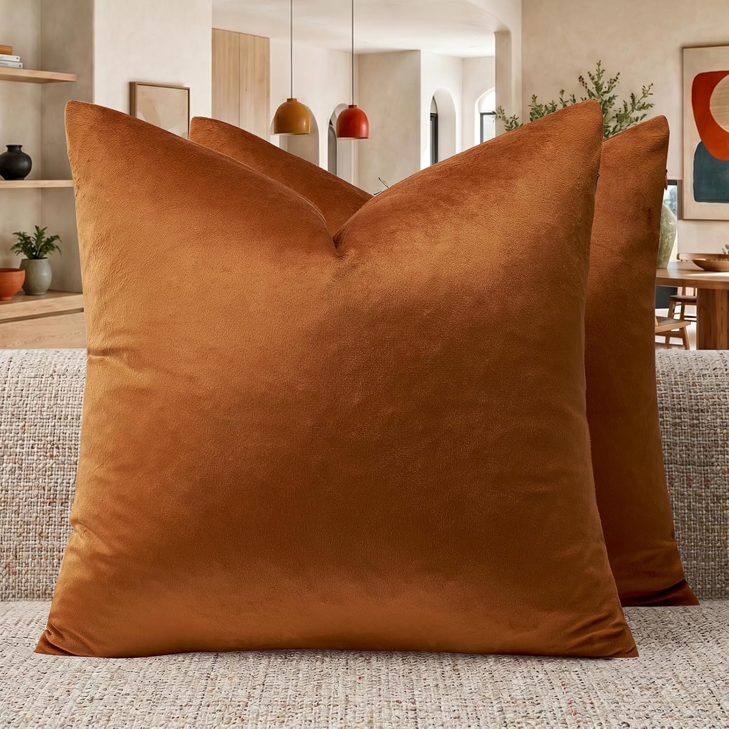 GIGIZAZA Burnt Orange Velvet Throw Pillow Covers 24x24 Pack of 2