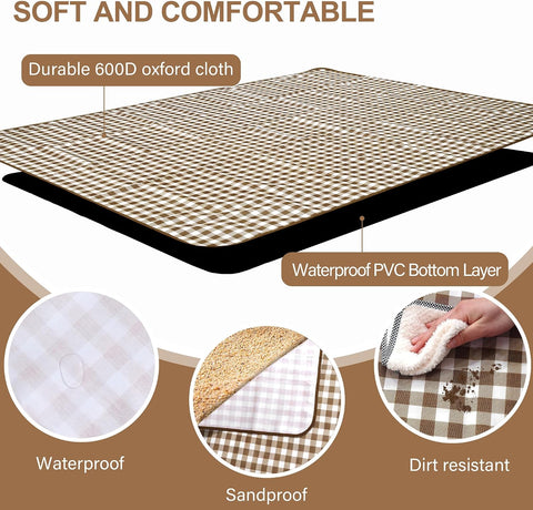HX&OD Picnic Blanket Outdoor Extra Large Picnic Mat 80"X60" Camping Blanket Beach Blanket Foldable Waterproof Sand Mat Hiking Travel Family Concerts(Brown)