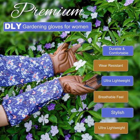 DLY Garden Gloves for Women,Gardening Gloves,Garden Gift for Lady,Brown,XL