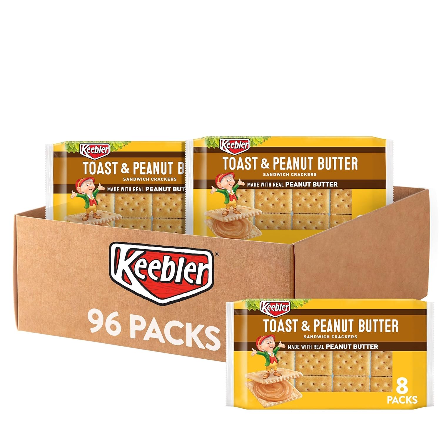 Keebler Sandwich Crackers, Single Serve Snack Crackers, Office and Kids Snacks, Toast and Peanut Butter (12 Trays, 96 Packs)