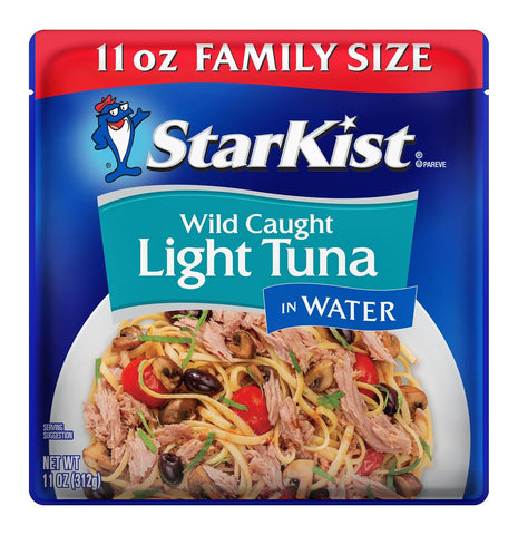 StarKist Wild Caught Light Tuna in Water, 11oz Pouch, 12-Pack | 19g Protein Per Serving, Ready to Eat, Shelf Stable Seafood, Gluten Free, Soy Free, No Draining for Salads and Sandwiches