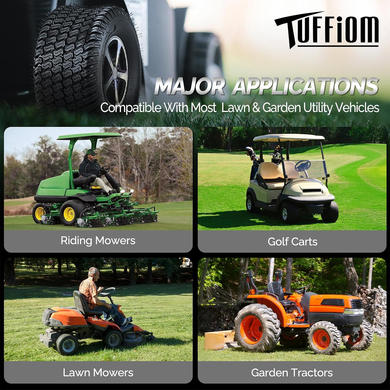 TUFFIOM 20x10.00-8 Lawn Mower Tires 2 Pack, 4PR 20x10x8 Tubeless Lawn Tractor Tires,1190 lbs Capacity Garden Tires, Compatible With Most Lawn & Garden Utility Vehicles