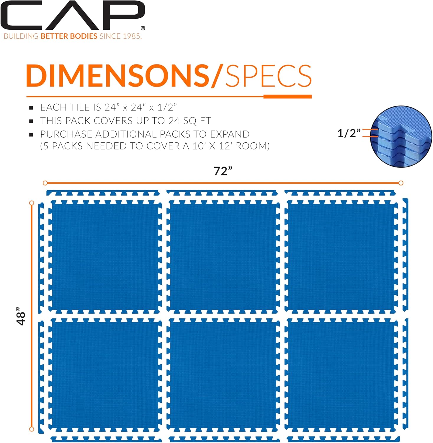 CAP Puzzle Exercise Mats | 1/2” Thick EVA Interlocking Foam Tiles for Home Gym Flooring | Multiple Options