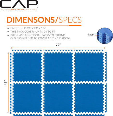 CAP Puzzle Exercise Mats | 1/2” Thick EVA Interlocking Foam Tiles for Home Gym Flooring | Multiple Options