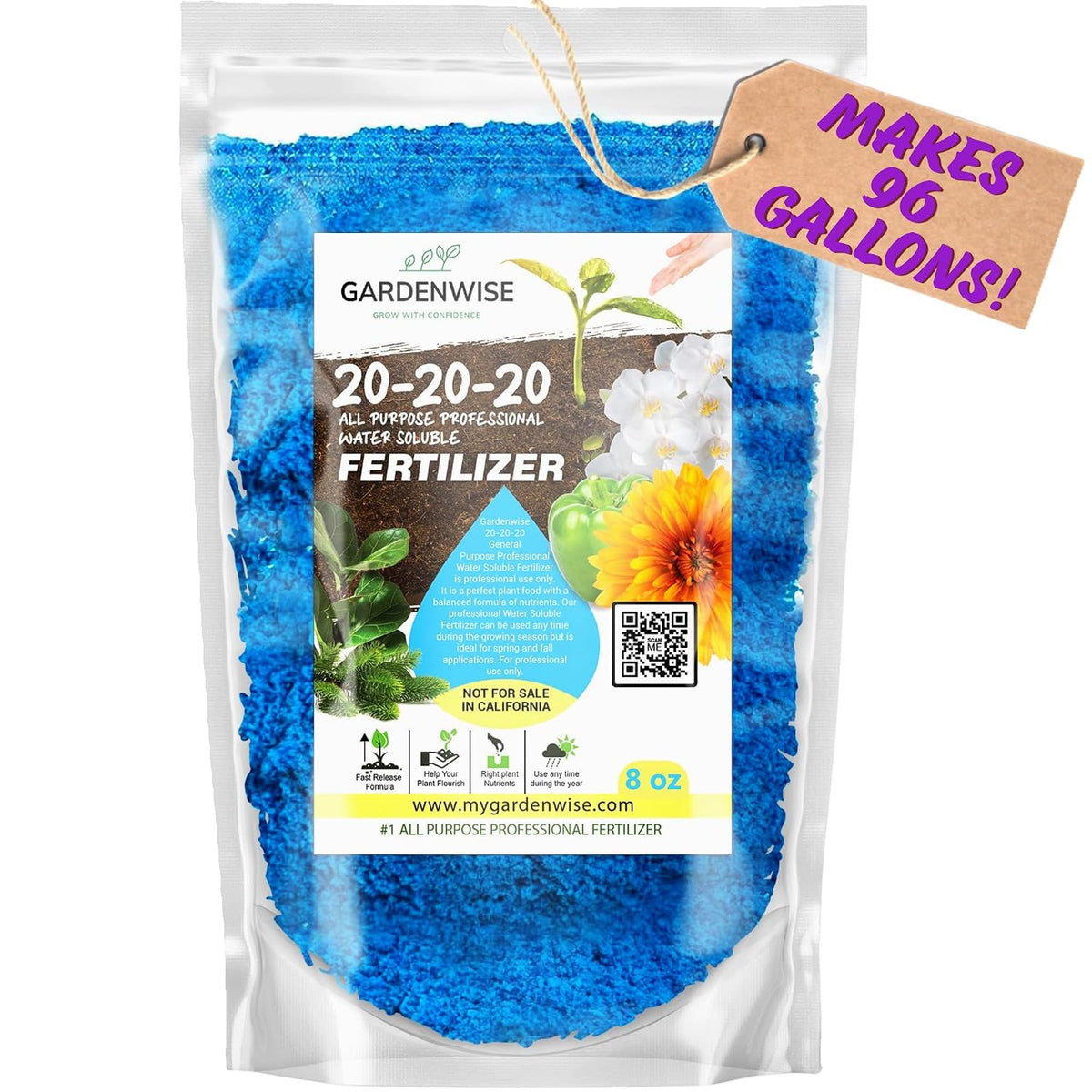 Gardenwise 20-20-20 Water-Soluble Fertilizer – Powder for Liquid Plant Food for Indoor & Outdoor Plants, Orchids, Vegetables, Lawns, Flowers – 20 20 20 Fertilizer (8 oz)