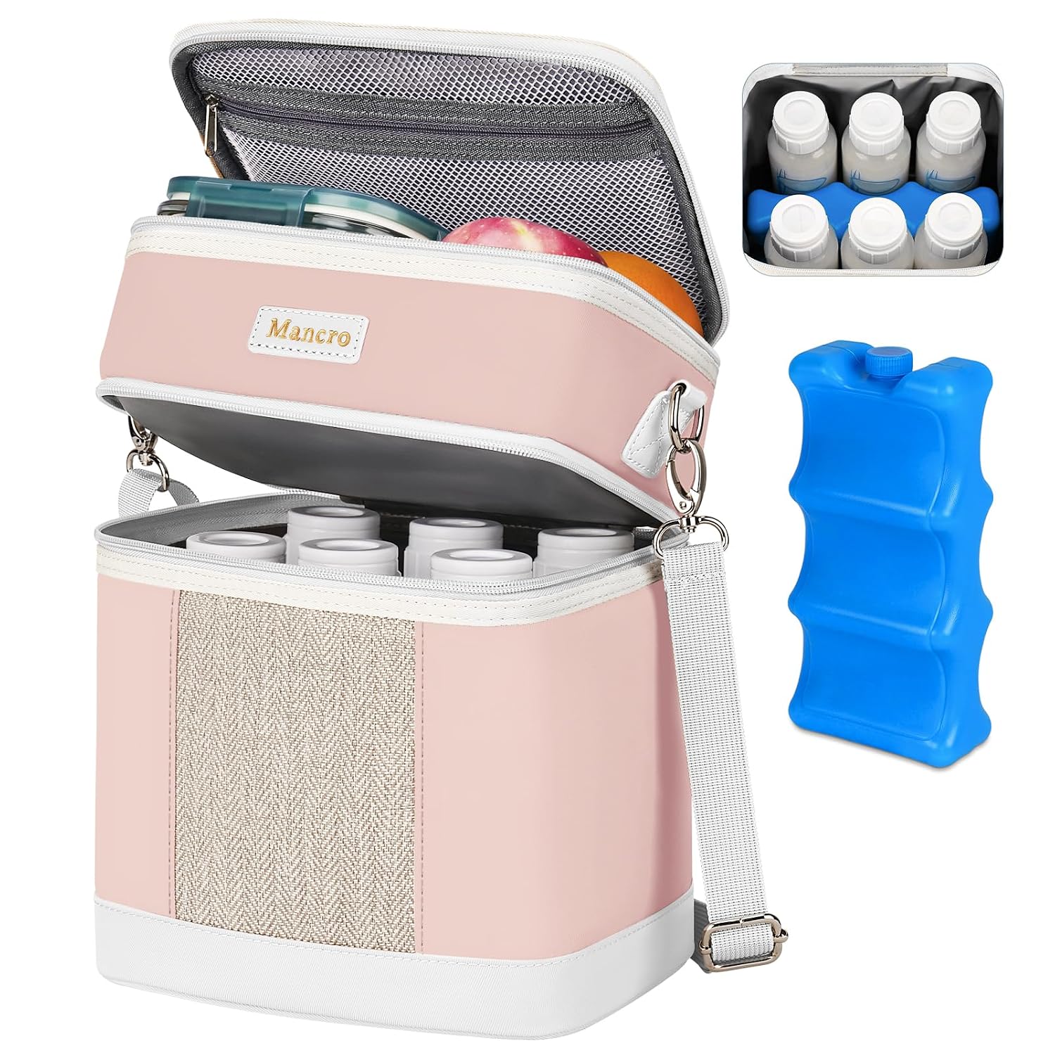 Mancro Breast Milk Cooler Travel Bag with Ice Pack, Baby Bottle Cooler Bag