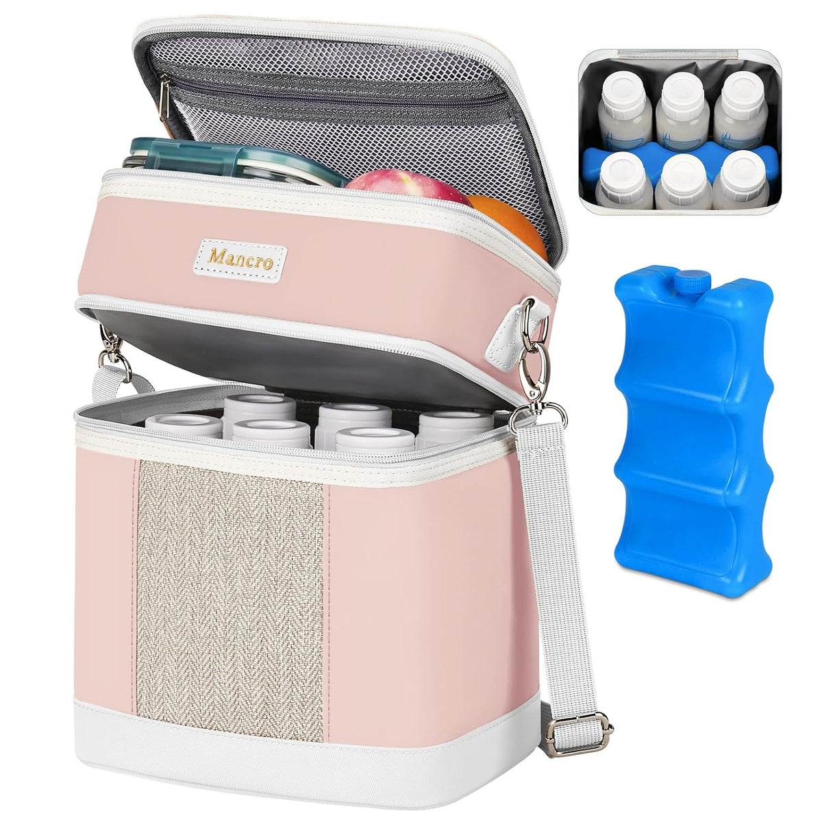 Mancro Breast Milk Cooler Travel Bag with Ice Pack, Baby Bottle Cooler Bag
