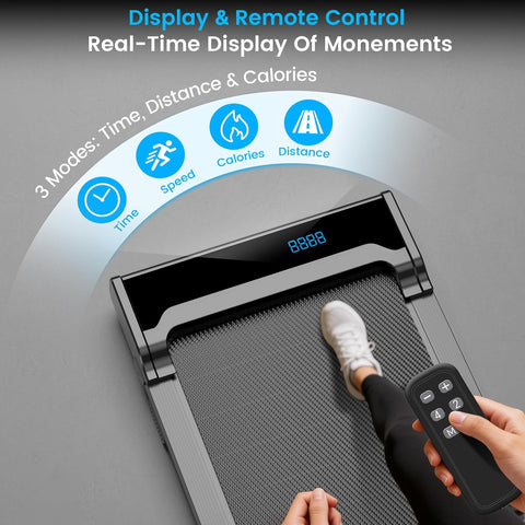 Walking Pad Treadmill for Home - Under Desk Walking and Running with Remote Control Portable Electric Machine Adjustable Slim Compact with 0.6-4.0MPH Modes Max up 265 Lbs for Home Office