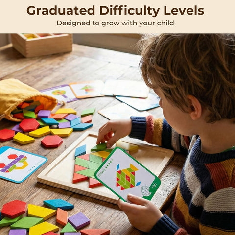 LovesTown 209 PCS Shapes Wooden Pattern Blocks for Kids