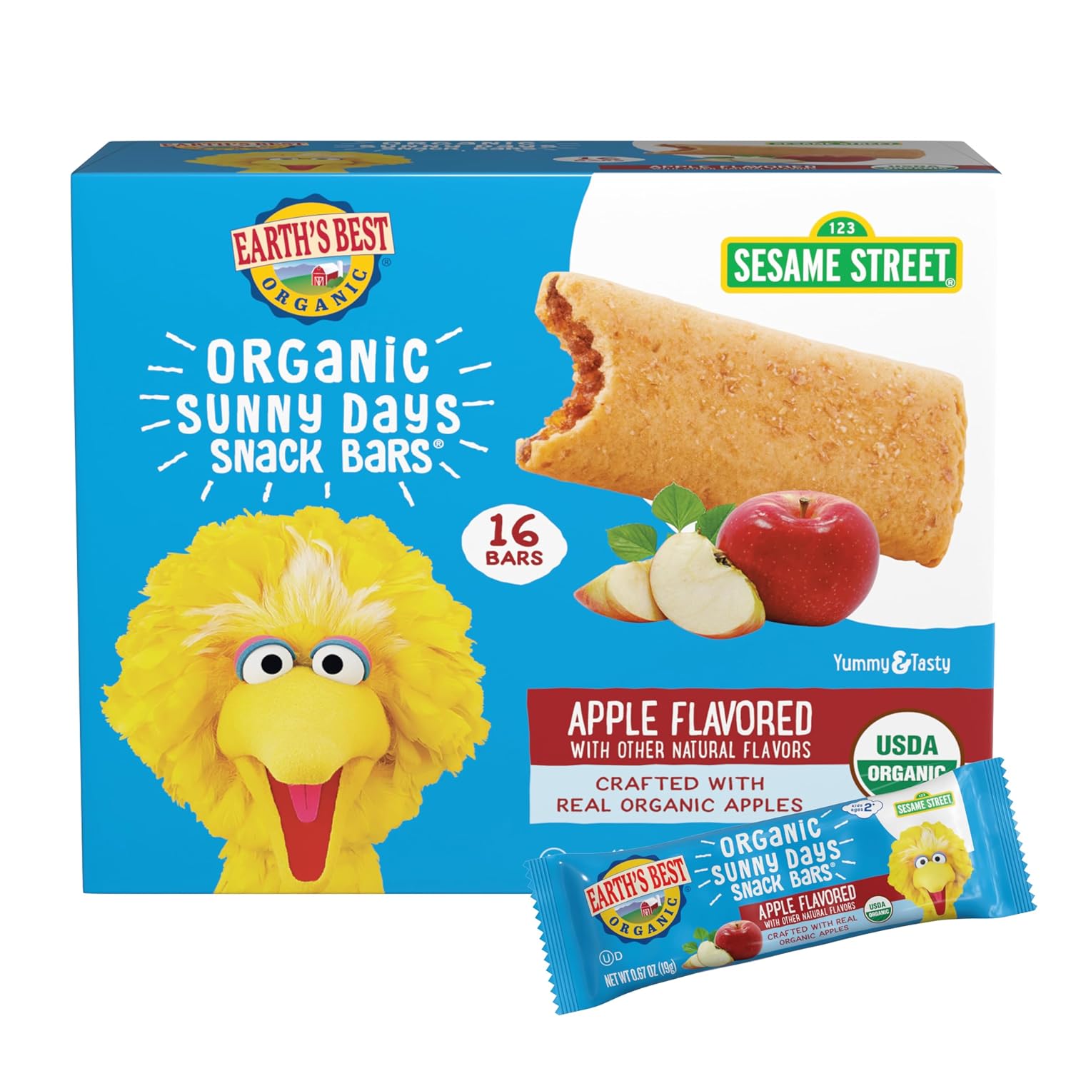 Earth's Best Sesame Street Organic Sunny Days Snack Bars, Apple, 16 Bars Per Box