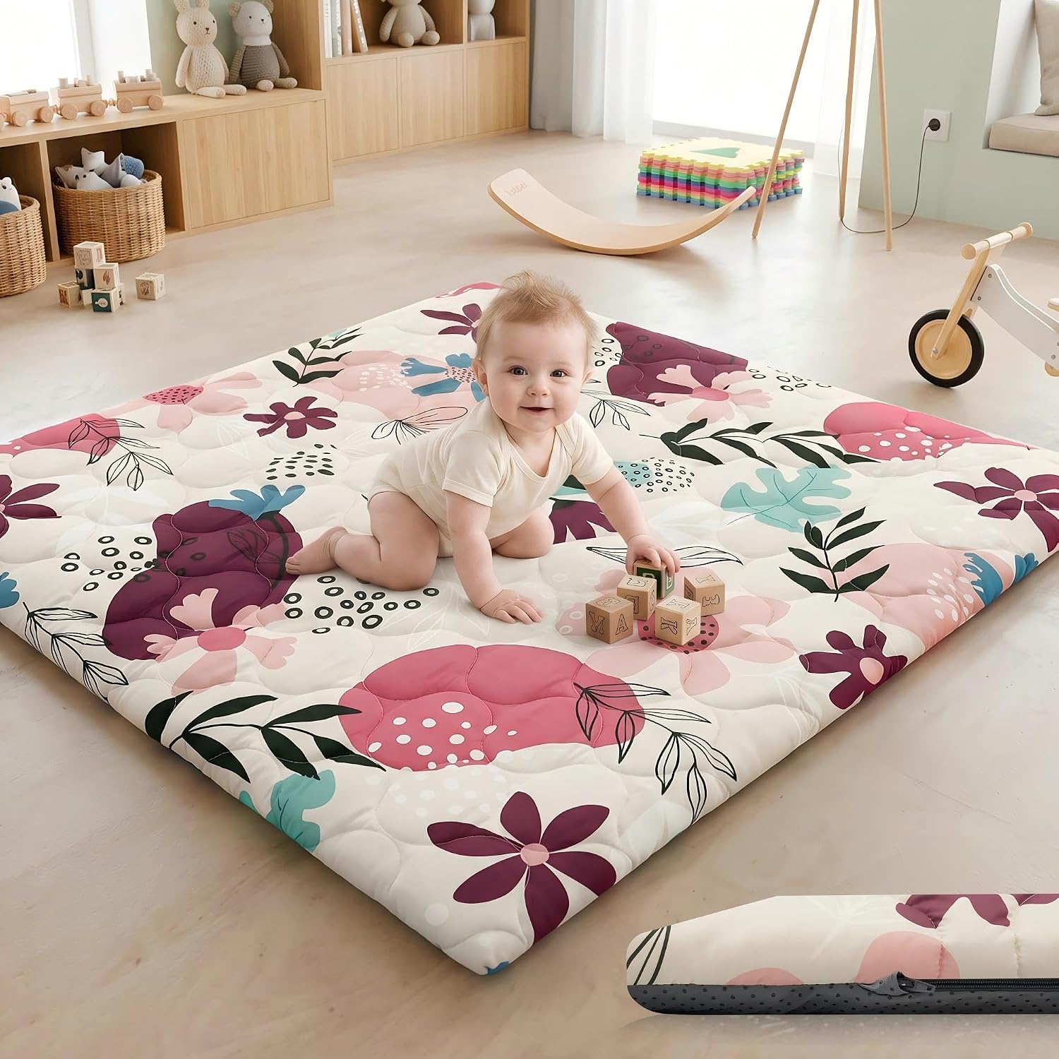 1.6" Thick Baby Play Mat, 50x50 Removable & Machine Washable Cover