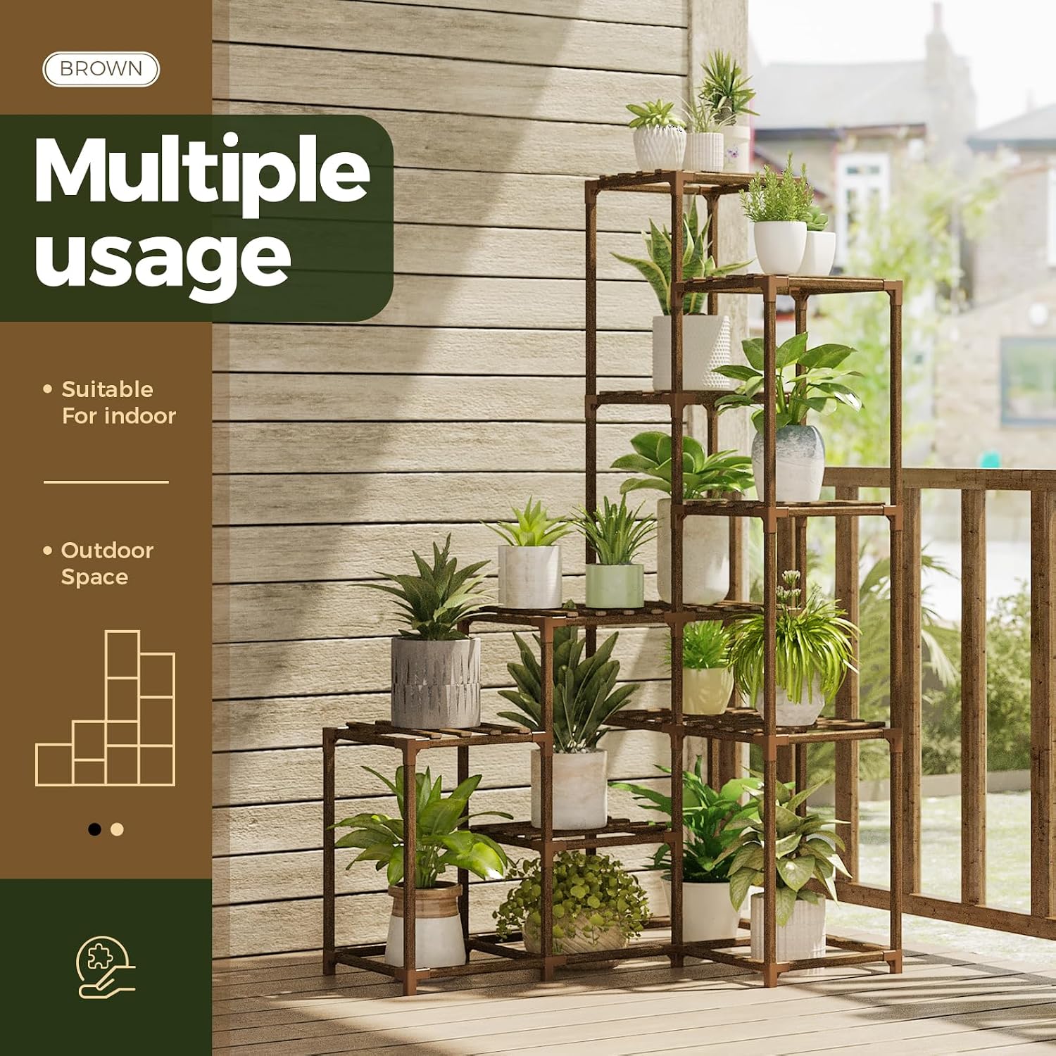 Bamworld 55“ Tall Plant Stand Indoor Outdoor Corner Plant Shelves Wood