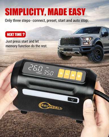 ROCGORLD R8 Tire Inflator Portable Air Compressor, DC 12V Portable Air Compressor with Large Dual Digital Screen, 3X Faster Inflation Portable Air Pump for Car Tires, Bike, Motor - Car Accessories