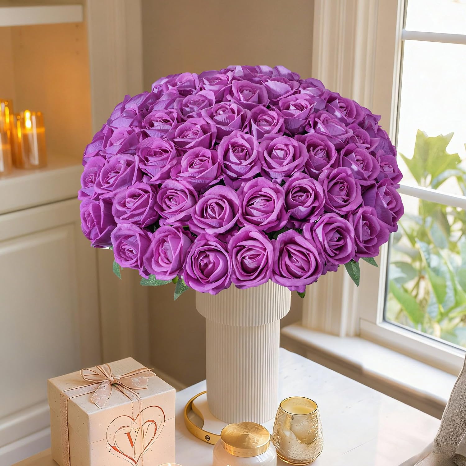 50 PCS Fuchsia Roses Artificial Flowers, Fake Roses with Stem Realistic Silk Roses for DIY Wedding Bouquets Table Centerpieces Arrangements Baby Shower Birthday Home Decor Valentine's Day Gift for Her