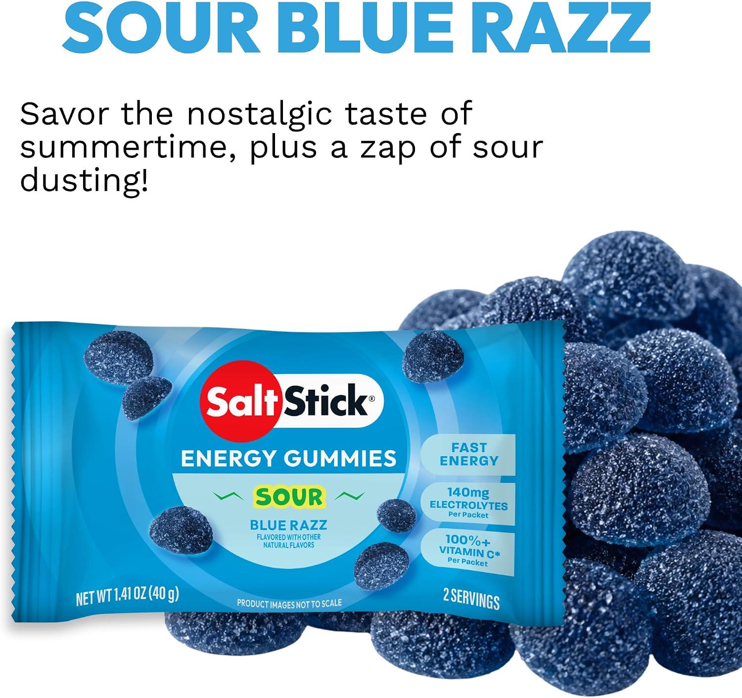 SaltStick Energy Chews Blue Sour Raz Energy Gummies 10 Bags/ 20 Servings