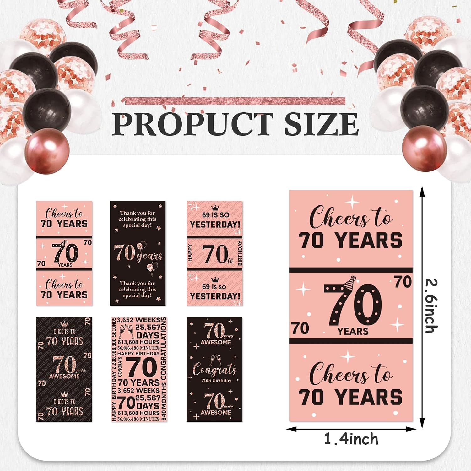Tenare 90 Pcs 70th Birthday Candy Wrappers, Pink Stickers