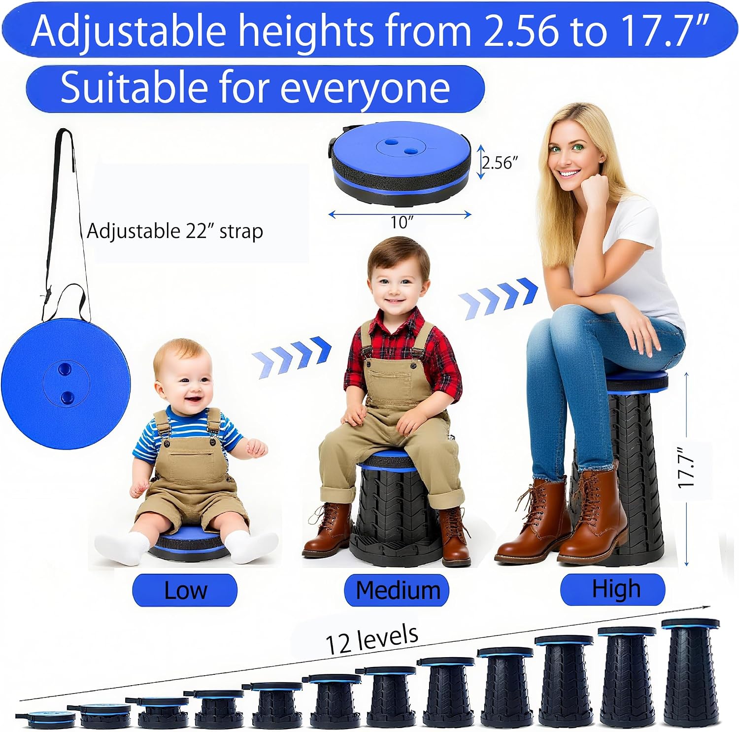 Fishboy Collapsible Stool for Adults, Portable Folding Camping Seat, 400lbs