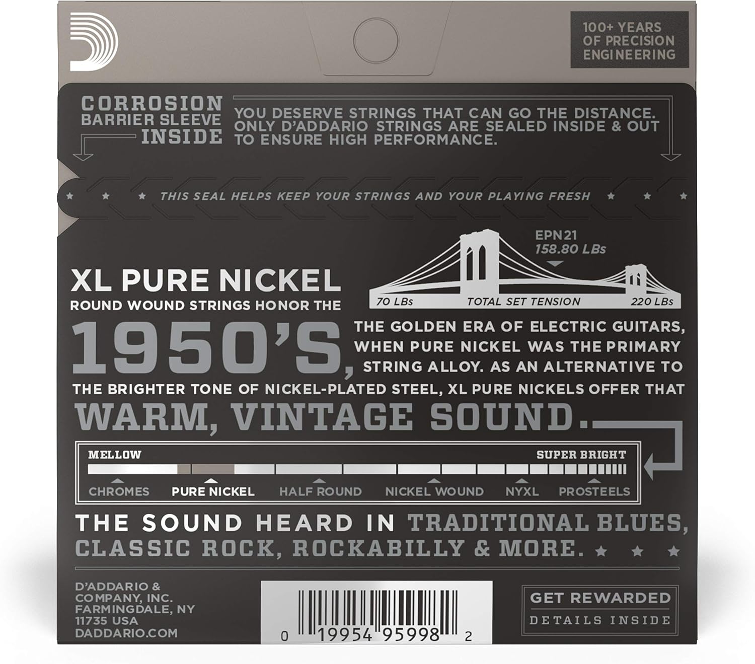 D'Addario XL Pure Nickel Electric Guitar Strings EPN21, 12-51
